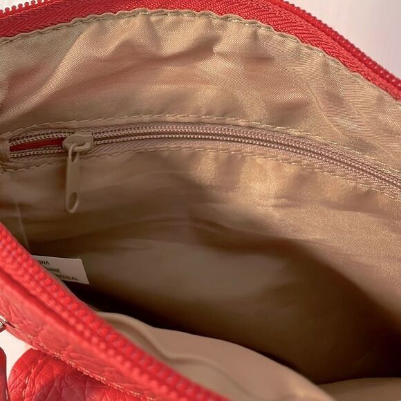 LC vegan orange crossbody bag with gold tone accents - Picture 7 of 15